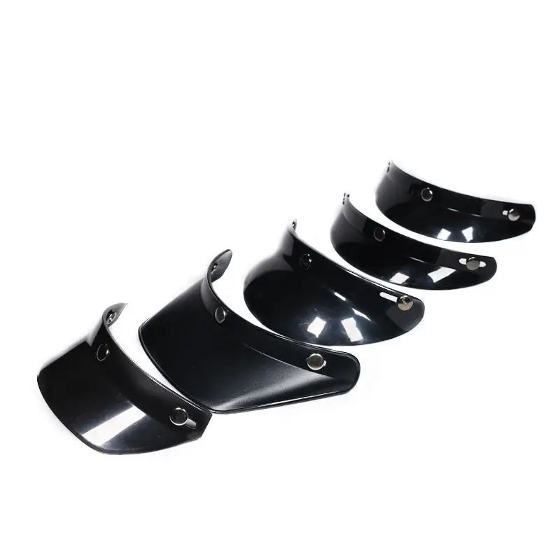 Visor set for 3/4 helmet by BikerZoneZ, black curved shields with mounting snaps, 5-piece on Tampa Home & Garden Store