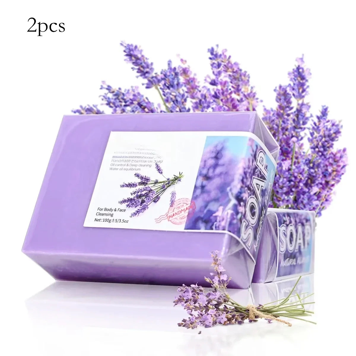 Lavender essential oil soap by Silcy Skin, 2pcs, purple packaging with lavender sprigs on Tampa Home & Garden Store