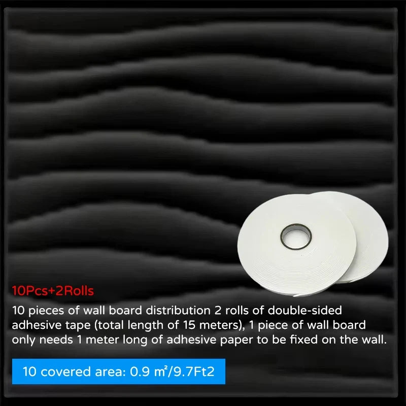 10pcs 30x30cm Perfecsy black 3D wall panel wall sticker set with 2 adhesive rolls on Tampa Home & Garden Store