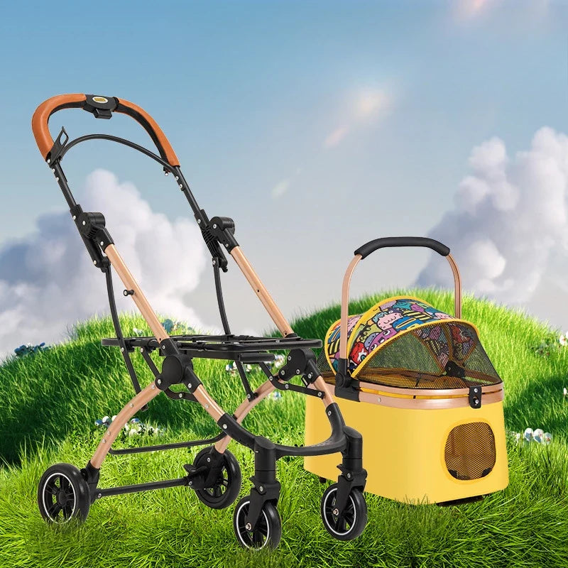 Pet Zen 3 in 1 pet stroller with yellow carrier, foldable frame, 4 wheels on Tampa Home & Garden Store
