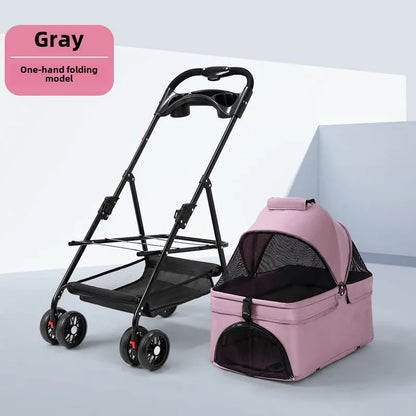 3-in-1 folding pet stroller with detachable carrier by Pet Zen, black frame and pink mesh, 30lbs on Tampa Home & Garden Store