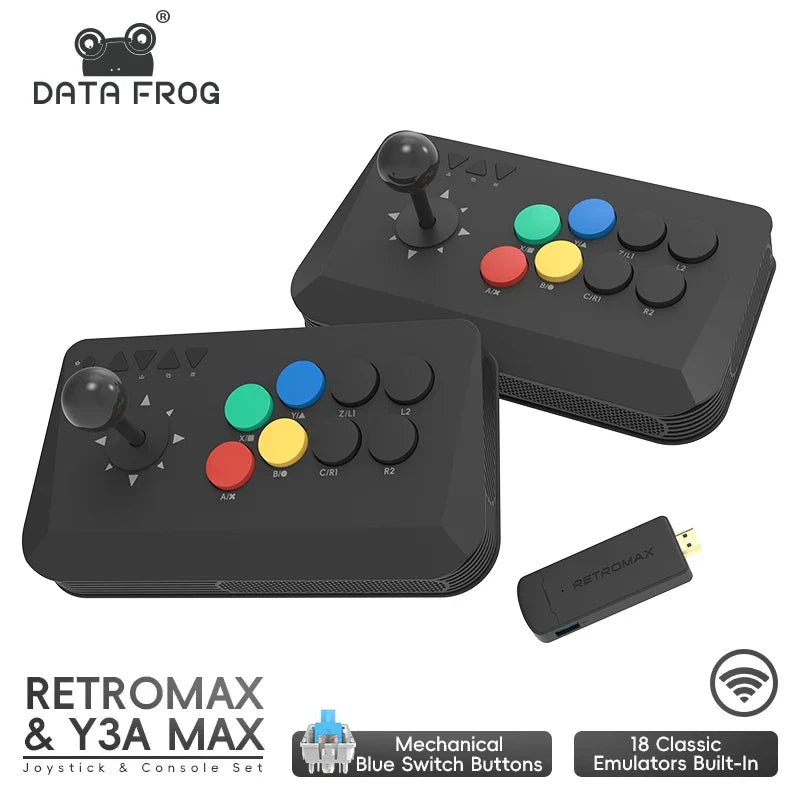 Data Frog arcade fighter sticks pair with black housings, joystick and 4 colorful buttons on Tampa Home & Garden Store