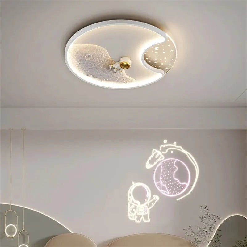 DecorBites Kids Astronaut LED Moon Light ceiling fixture in white with wall glow on Tampa Home & Garden Store