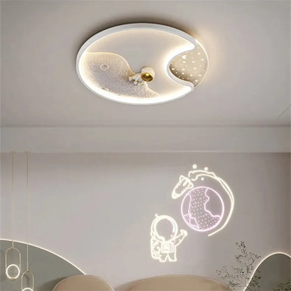 DecorBites Kids Astronaut LED Moon Light ceiling fixture in white with wall glow on Tampa Home & Garden Store