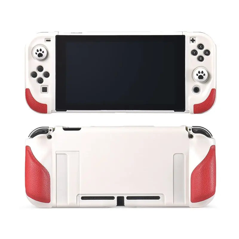 Switch OLED all-in-one case in white with red silicone grips, front and back views on Tampa Home & Garden Store