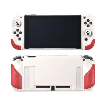 Switch OLED all-in-one case in white with red silicone grips, front and back views on Tampa Home & Garden Store
