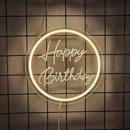 Perfecsy birthday neon sign, circular LED ring with Happy Birthday script, USB powered on Tampa Home & Garden Store
