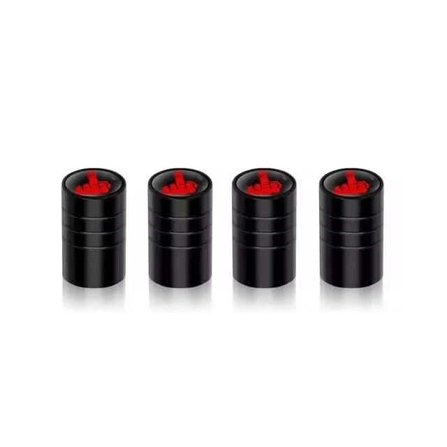 4-pack aluminium valve stem caps by BikerZoneZ, black with red insert on Tampa Home & Garden Store