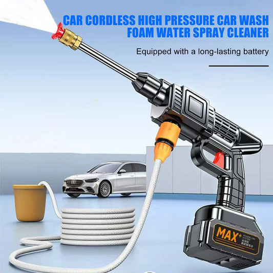 Cordless high-pressure washer spray gun with orange grip and metallic body, MAX+ battery on Tampa Home & Garden Store