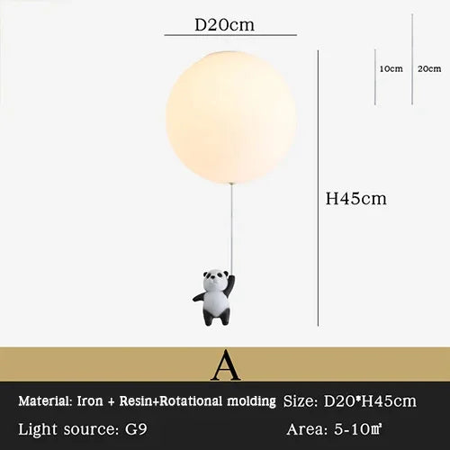 DecorBites Kids Bear LED Ceiling Chandelier with panda pendant, 20cm globe, 45cm height on Tampa Home & Garden Store