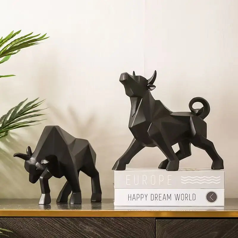 Perfecsy resin bull ornaments set of 2, black geometric cow figurines for home decor on Tampa Home & Garden Store