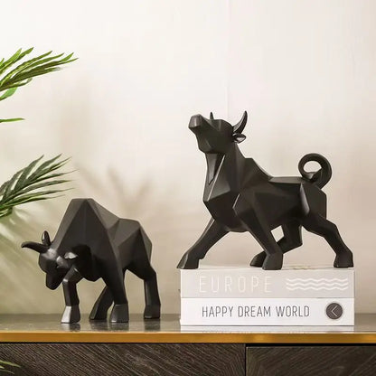 Perfecsy resin bull ornaments set of 2, black geometric cow figurines for home decor on Tampa Home & Garden Store
