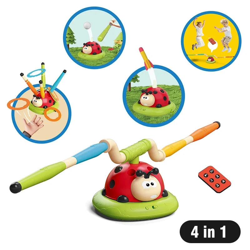 Electric rope skipping machine with red ladybug base, 4 in 1 kids jump rope and remote on Tampa Home & Garden Store