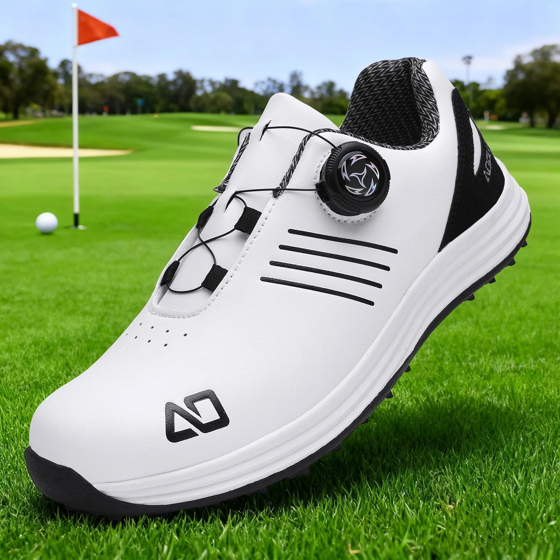 Golf Shoes EstaliosFit unisex white and black anti-slip outdoor shoe with dial closure, on Tampa Home & Garden Store