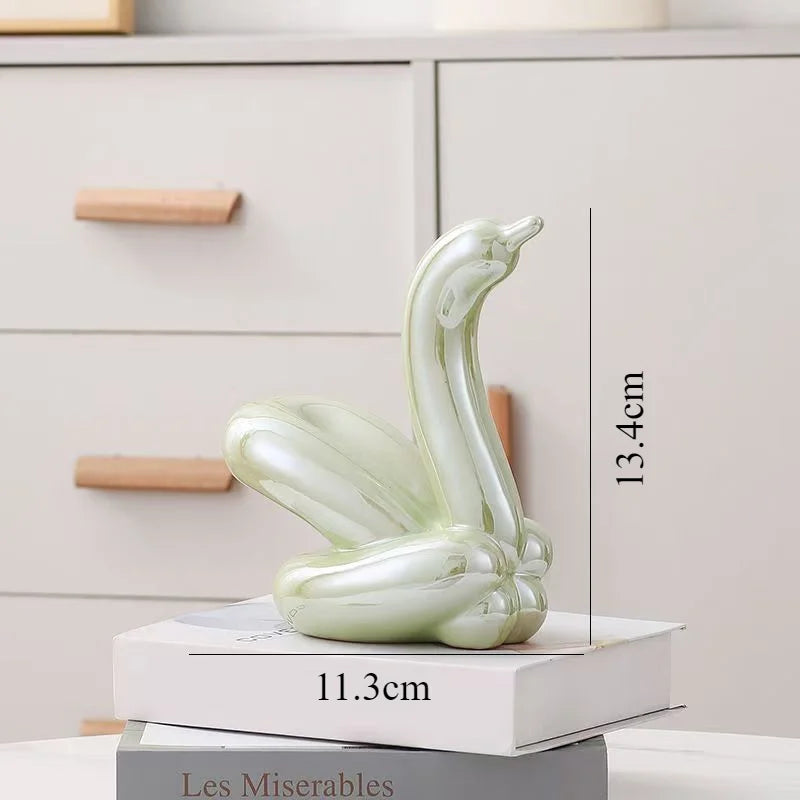 Ceramic balloon swan sculpture by Perfecsy, 13.4cm, pale green decor ornament on Tampa Home & Garden Store