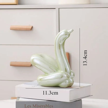 Ceramic balloon swan sculpture by Perfecsy, 13.4cm, pale green decor ornament on Tampa Home & Garden Store