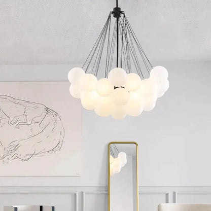 DecorBites pendant chandelier with cloud white globes and black cords for living room lighting on Tampa Home & Garden Store