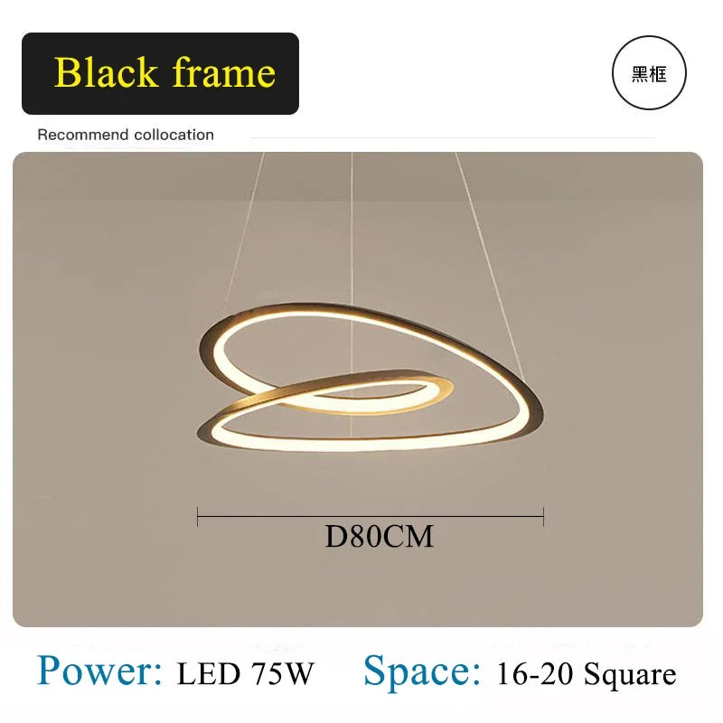 DecorBites Kepler Round LED chandelier white pendant lamp with black frame, 80 cm diameter on Tampa Home & Garden Store