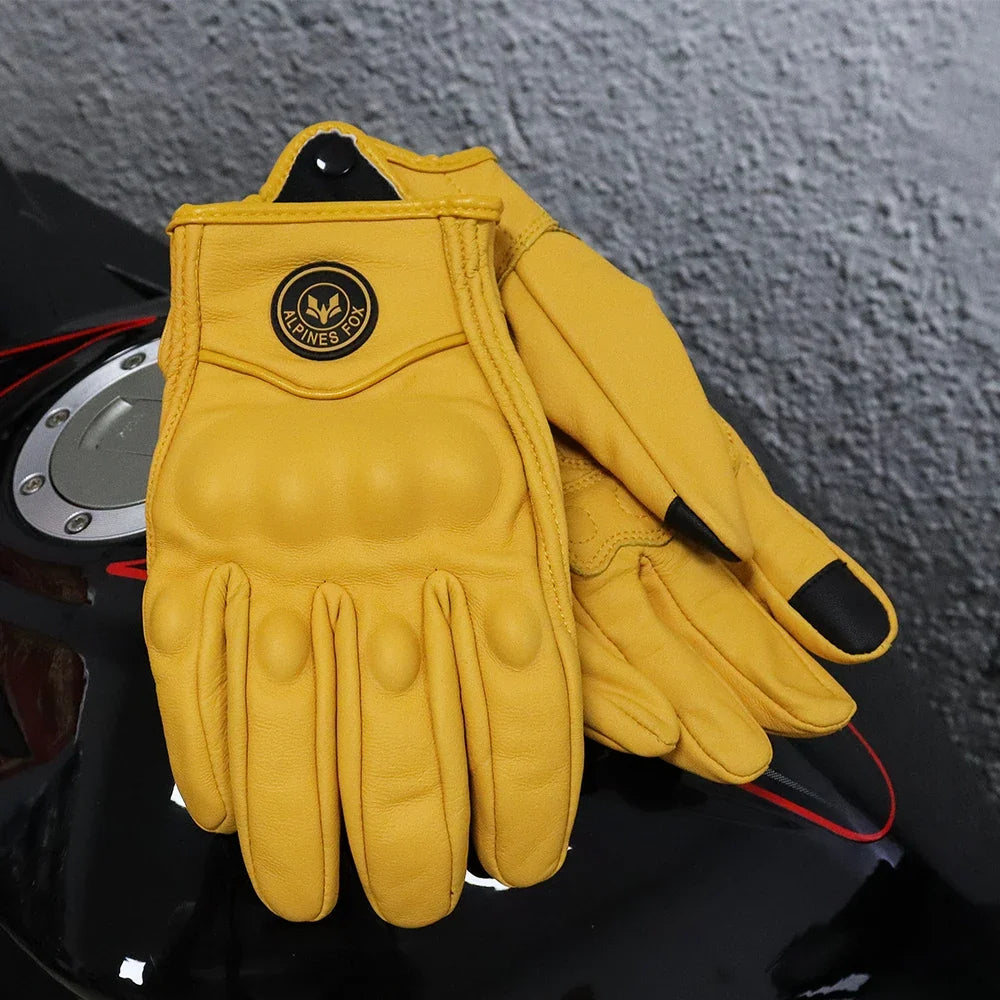 Vintage real leather breathable touchscreen motorcycle gloves with Alpine Fox logo by BikerZoneZ on Tampa Home & Garden Store