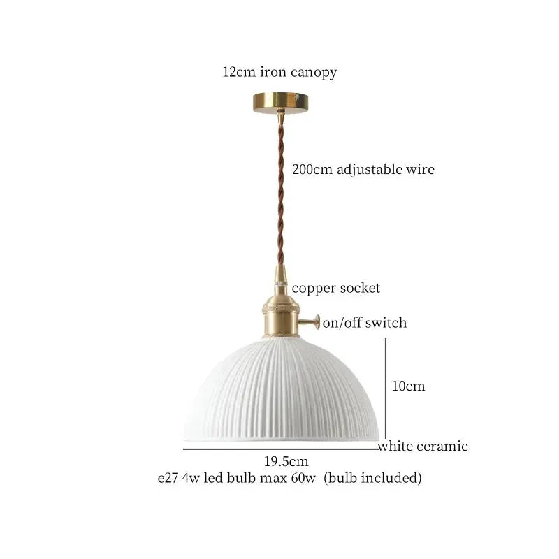 DecorBites Lotus Flower Ceramic LED Pendant Lampshade, white ribbed shade, brass canopy on Tampa Home & Garden Store