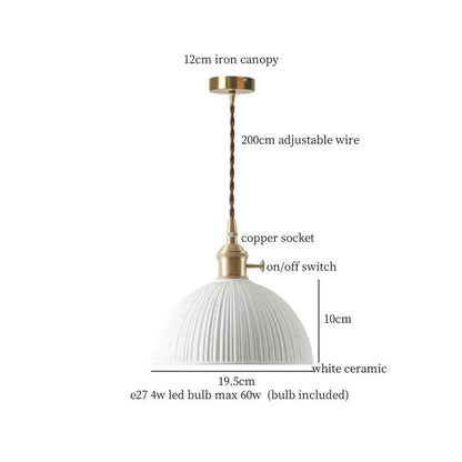 DecorBites Lotus Flower Ceramic LED Pendant Lampshade, white ribbed shade, brass canopy on Tampa Home & Garden Store