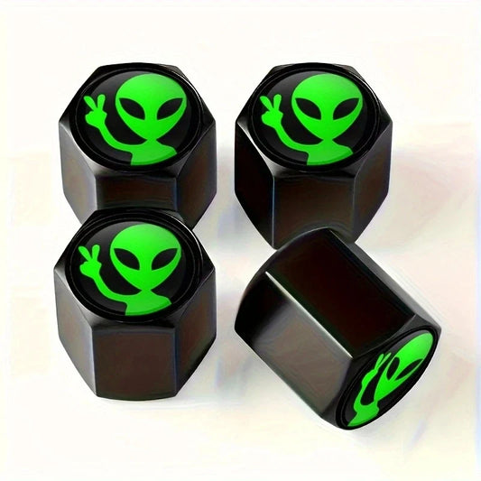 4pcs aluminium valve stem caps black with green alien logo BikerZoneZ valvecaps for tires on Tampa Home & Garden Store