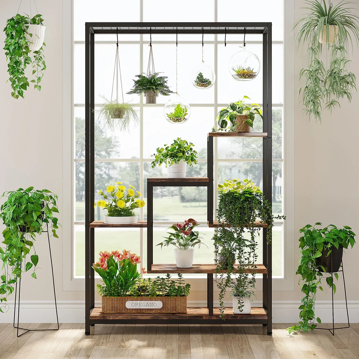5 Tier Indoor Plant Stand With Shelves And Hooks