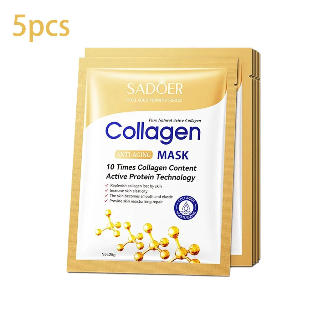 SADOER collagen face mask sachets in gold foil packaging, 5-piece set on Tampa Home & Garden Store