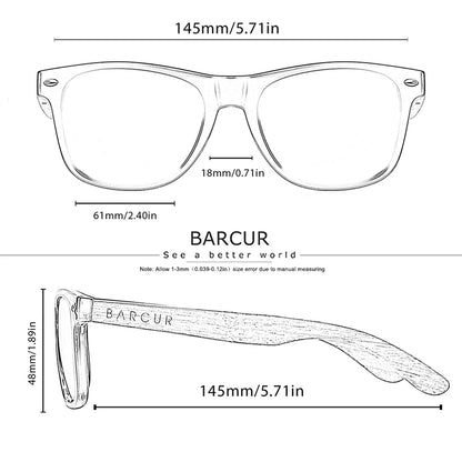 BARCUR natural wood polarized oval sunglasses with frame and mirrored lenses UVA/UVB protection on Tampa Home & Garden Store