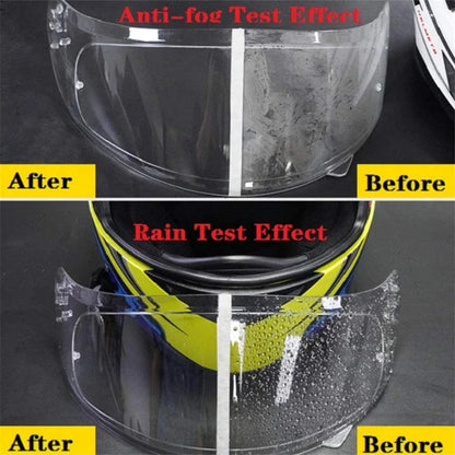 Anti-fog patch film visor by BikerZoneZ showing clear vs fogged rainproof test on motorcycle helmet on Tampa Home & Garden Store