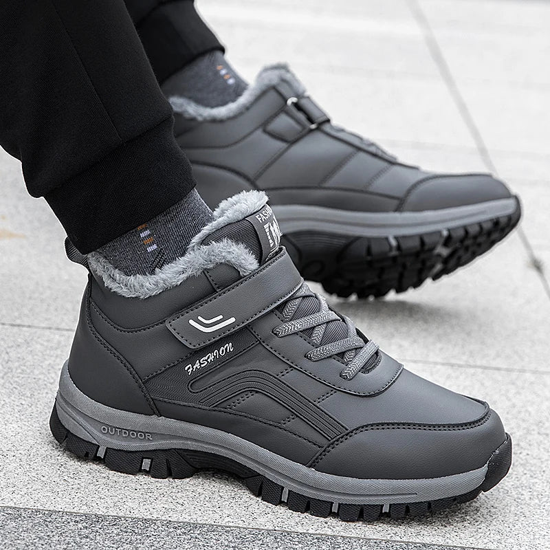 Winter boots for men UpTrend Deals, grey waterproof shoes with fur lining and rugged outsole on Tampa Home & Garden Store