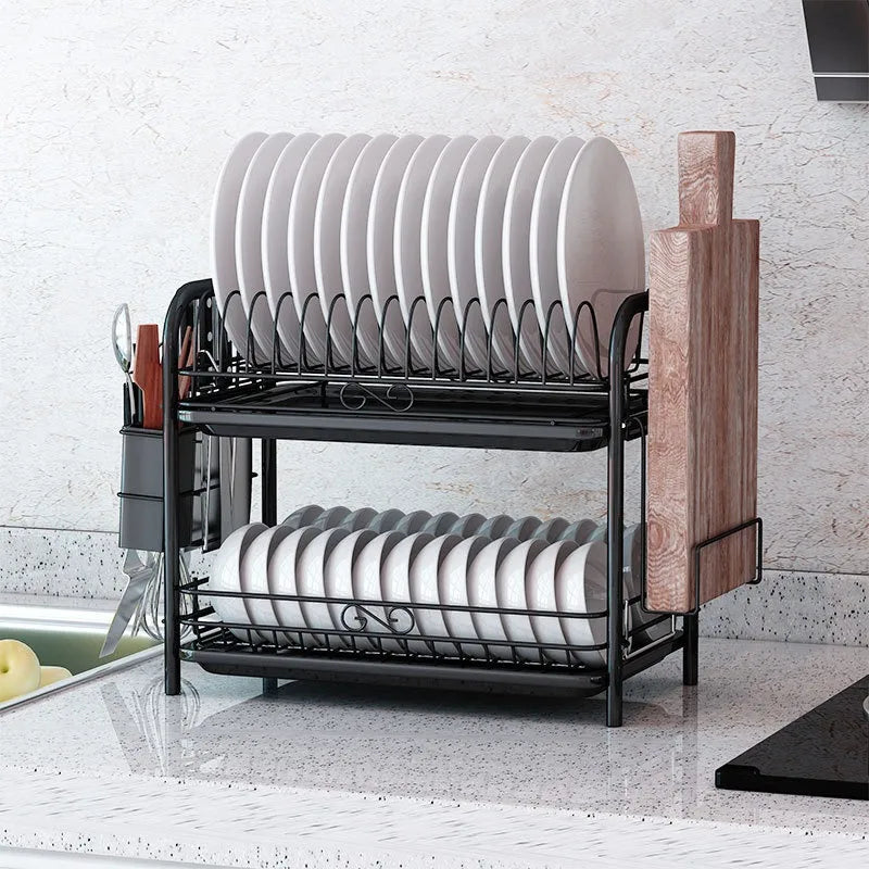 3-Tier Kitchen Drying Rack & Dish Organizer Shelf with Drain Board