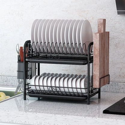 3-Tier Kitchen Drying Rack & Dish Organizer Shelf with Drain Board