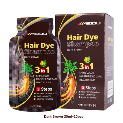 Meidu Hair Dye Shampoo Dark Brown 3 in 1 30ml 10pcs set with pouch and box on Tampa Home & Garden Store