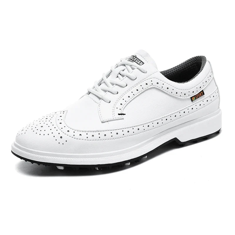 Men's Golf Shoes Leather Breathable Trainer white leather upper with perforations EstaliosFit on Tampa Home & Garden Store