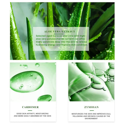 3-panel aloe vera gel collage with aloe leaves and Aloe Vera Extract label Carbomer and ZYMOSAN on Tampa Home & Garden Store