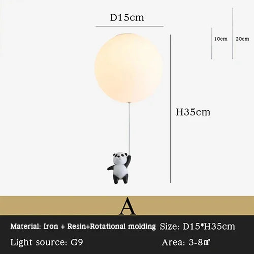 DecorBites kids bear LED ceiling chandelier with round D15cm light panda pendant on Tampa Home & Garden Store