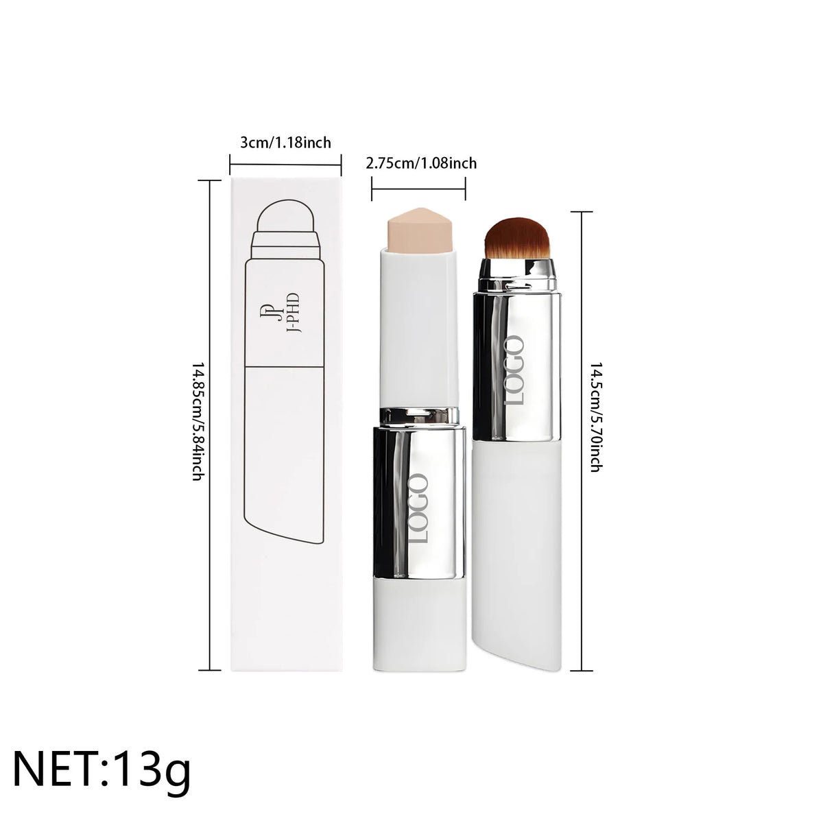 Three-piece Silcy Skin makeup set: beige two-in-one foundation stick, silver-cap brush, boxed packaging on Tampa Home & Garden Store