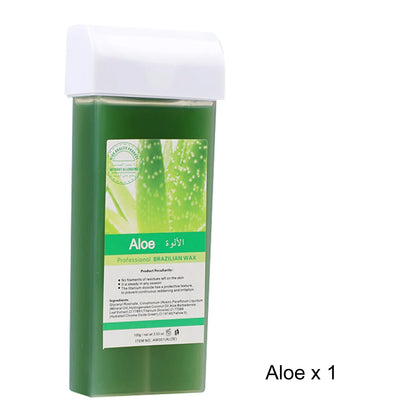 Aloe wax bottle with white cap, green liquid and Aloe label for Brazilian wax on Tampa Home & Garden Store