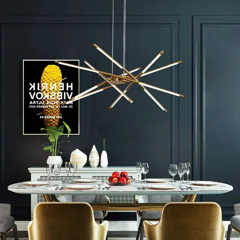 DecorBites Ceiling Chandelier pendant lamp in black and gold with starburst over dining table on Tampa Home & Garden Store