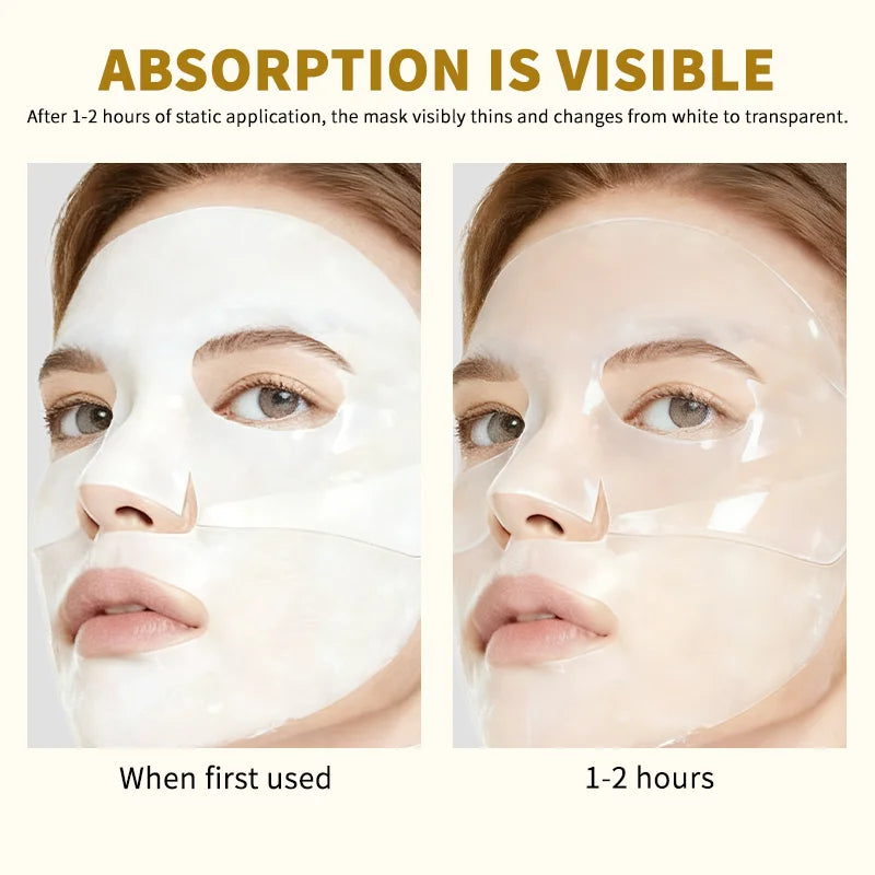 Silcy Skin Overnight Collagen Face Mask sheet; two-panel show initial use and 1-2h absorb on Tampa Home & Garden Store