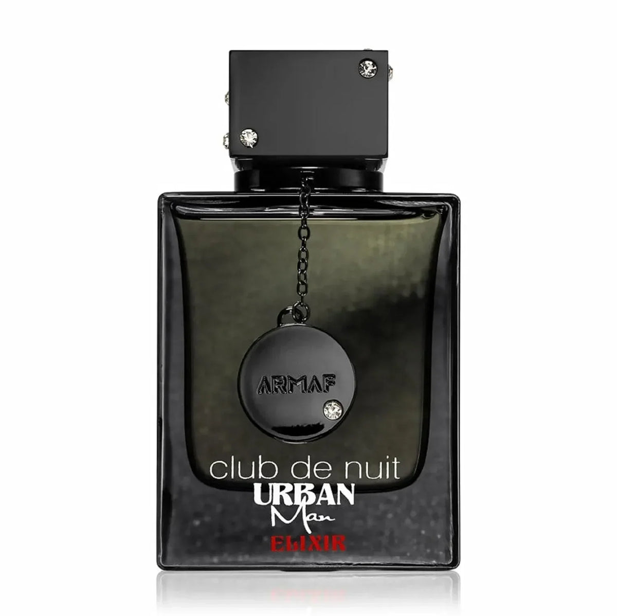 Armaf Club de Nuit Urban Man Elixir EDP bottle with black rectangular body and ARMAF medallion on Tampa Home & Garden Store