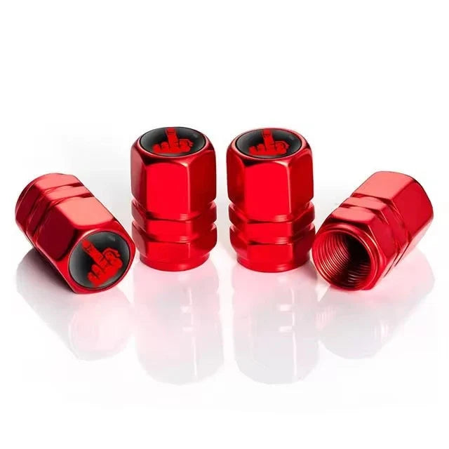Aluminium valve stem caps, 4-pack, red with black tops and logo, BikerZoneZ valvecaps on Tampa Home & Garden Store