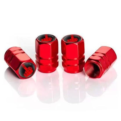 Aluminium valve stem caps, 4-pack, red with black tops and logo, BikerZoneZ valvecaps on Tampa Home & Garden Store