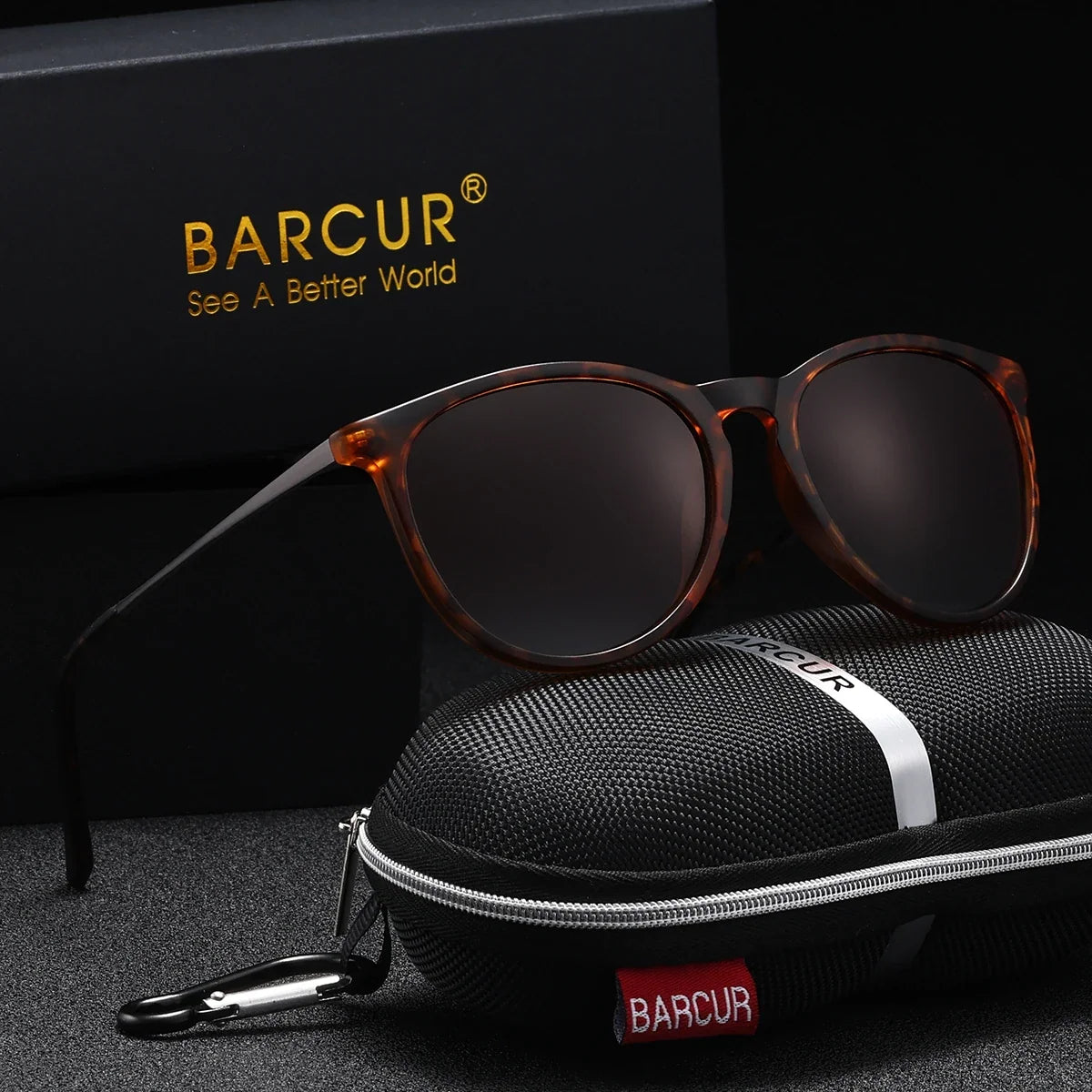 BARCUR polarized sunglasses with orange tortoiseshell frame and mirrored TAC lenses UV400 on Tampa Home & Garden Store