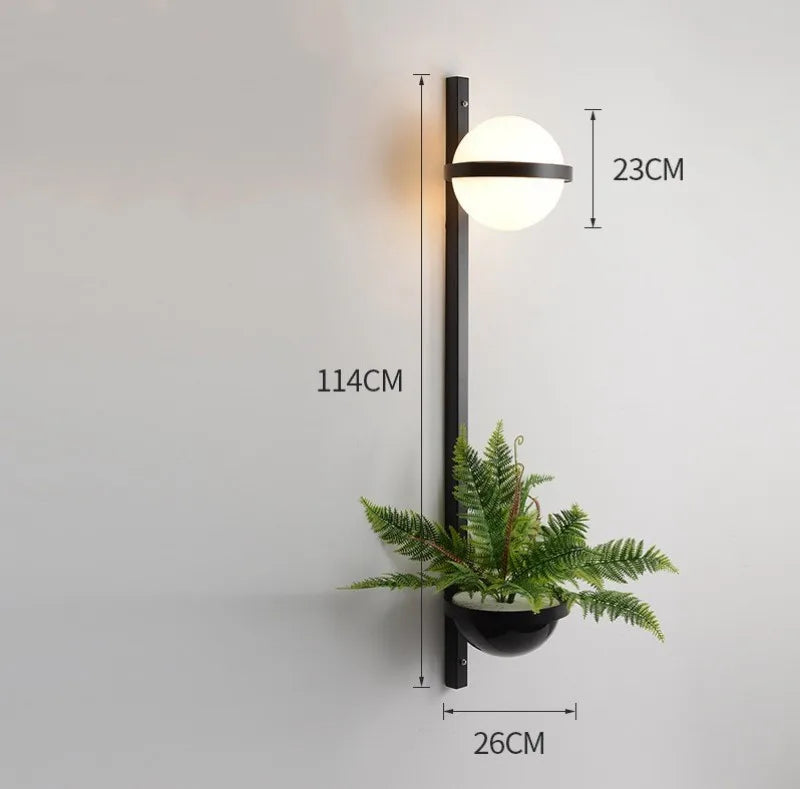 DecorBites LED Art Deco Plant Wall Light with black metal frame and white globe planter on Tampa Home & Garden Store