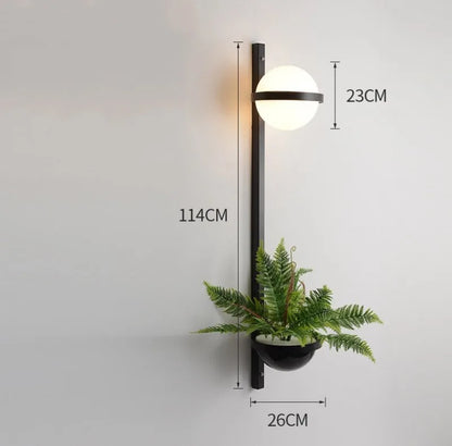 DecorBites LED Art Deco Plant Wall Light with black metal frame and white globe planter on Tampa Home & Garden Store
