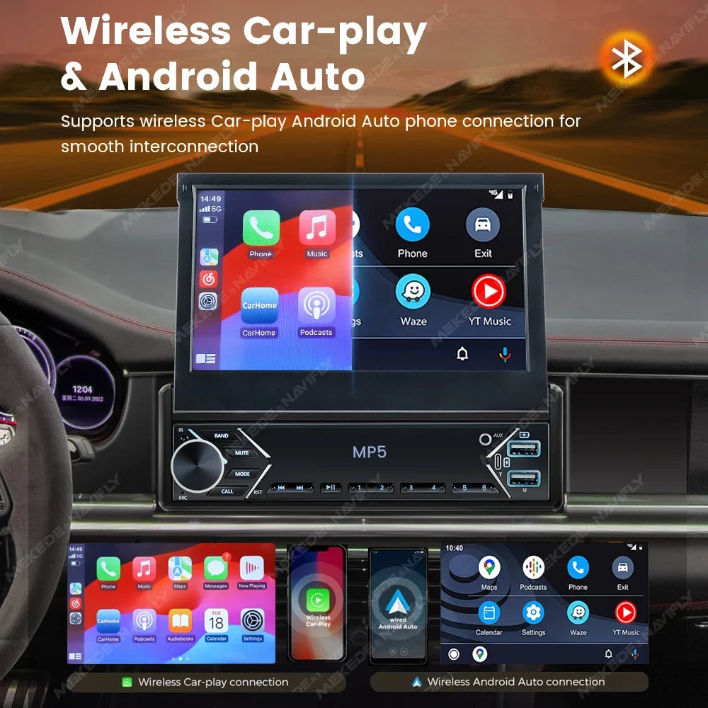 UpTrend Deals 1-DIN 7-inch retractable car stereo with touch screen MP5 CarPlay and Android Auto on Tampa Home & Garden Store