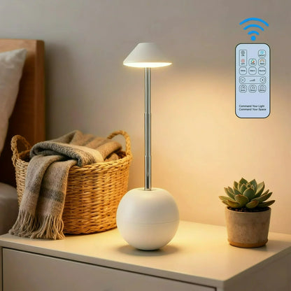 LED desk lamp Perfecsy with remote control, white spherical base, chrome stem, RGB lighting on Tampa Home & Garden Store
