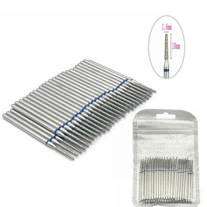 50pc diamond nail drill bit set for manicure with silver bits and blue bands in pouch on Tampa Home & Garden Store